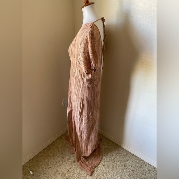Jen’s Pirate Booty Women’s Dress Beige Size Large Lace Deep V Neck Maxi - Picture 3 of 9